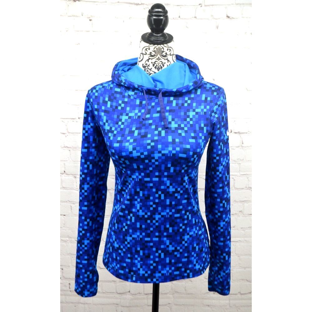 NIKE PRO‎ Women's Dri-Fit Glitch Training Blue Digital Camo Hoodie SIZE SMALL